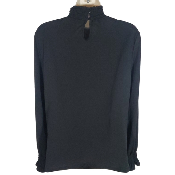 Adrianna Papell Size Small Black Smocked Neck & Sleeves Blouse - Picture 2 of 7